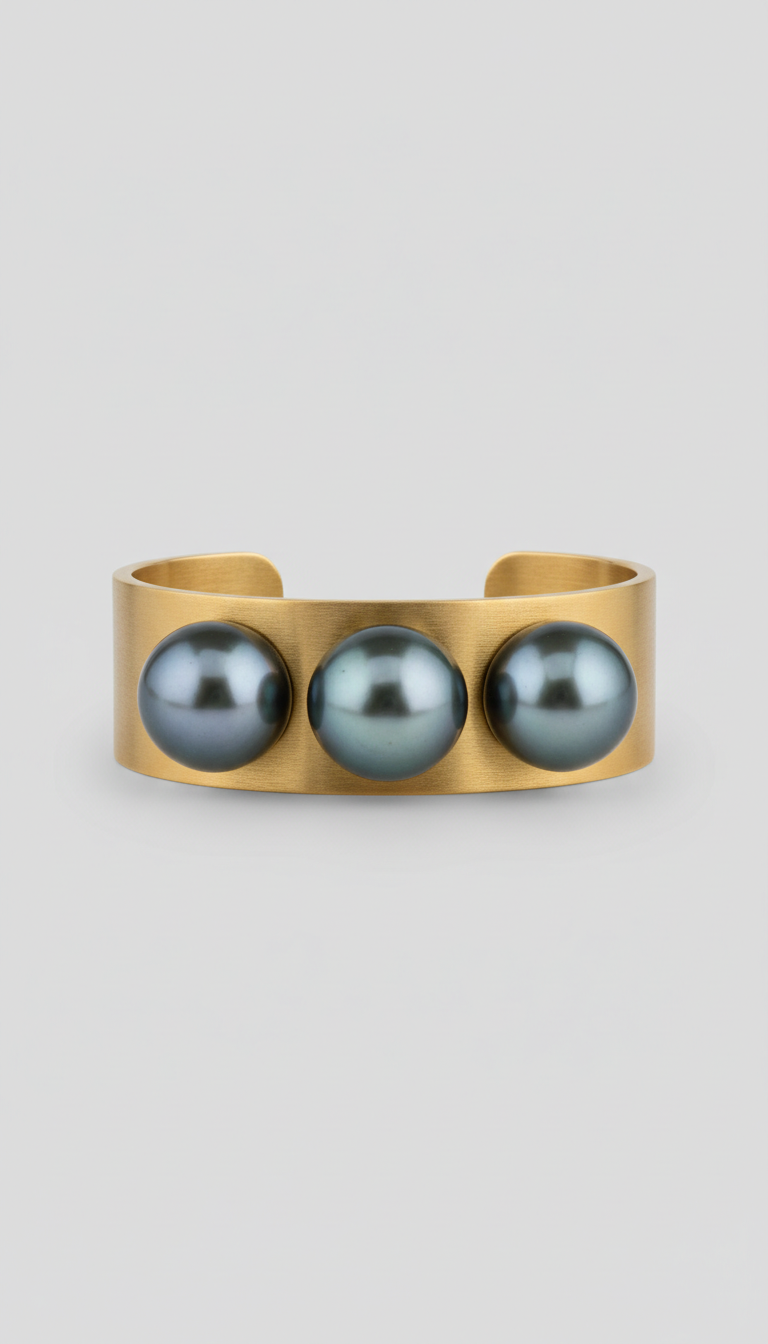 Tahitian Pearl Brushed Gold Cuff Bracelet